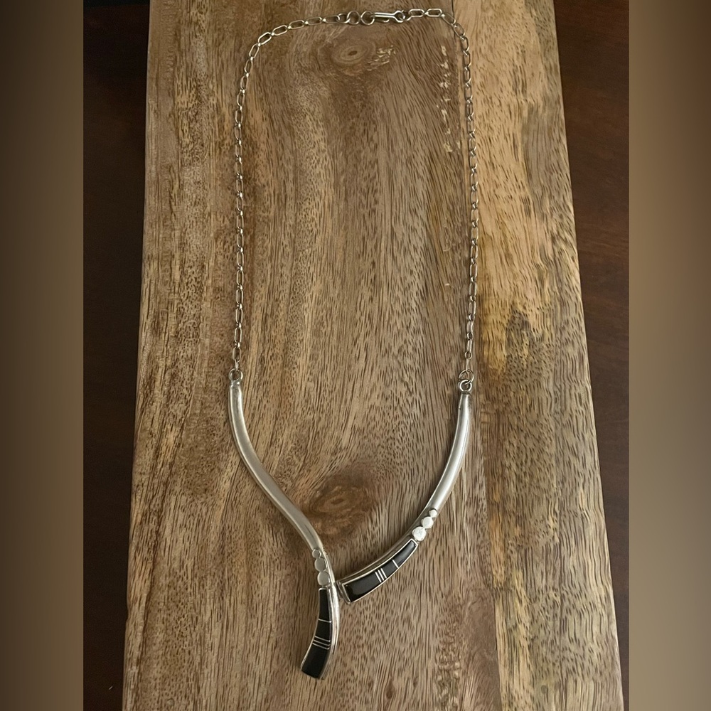 Artisan Crafted Signed Black Onyx Sterling Silver Necklace